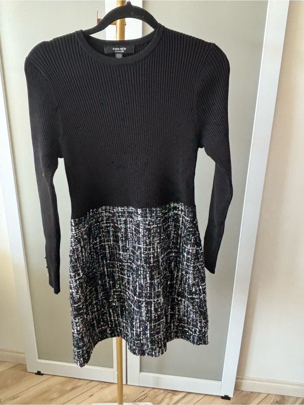 Ever New Black Knit Top with Tweed Skirt Dress